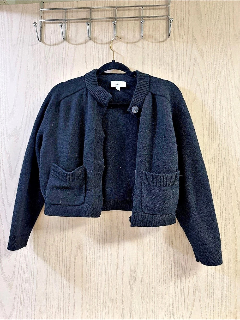 COS Cropped Cardigan with Patch Pockets Black Size XS